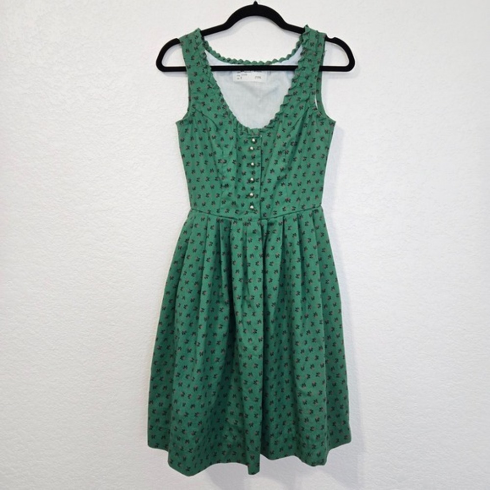 Vintage Angelica Green Floral Dress Sleeveless Fit & Flare Size 6 Made in USA‎